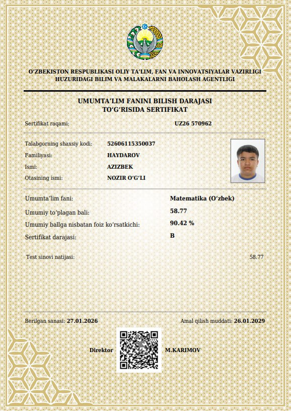 Fizika Sertifikat - Asadbek